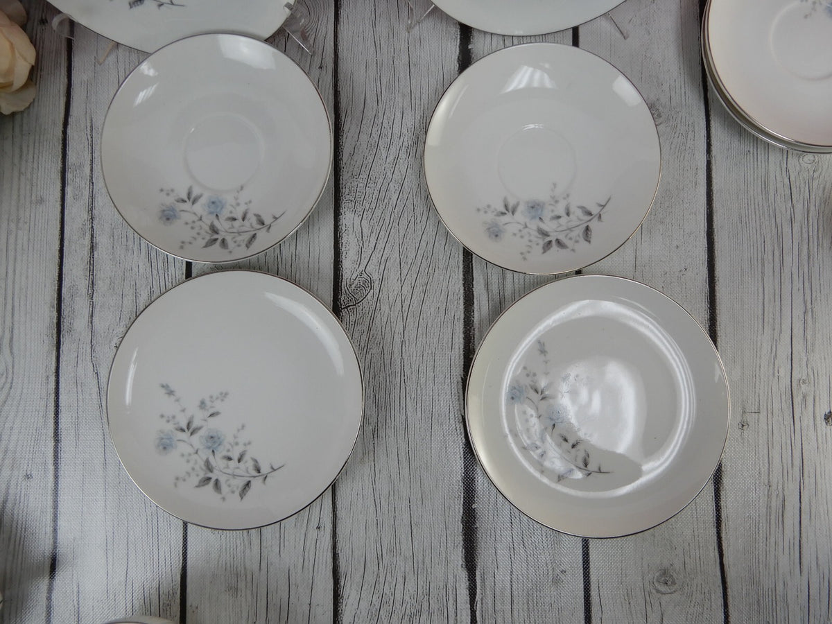 4 Vintage Diamond Fine China "Blue Rose" Japan Trio Set Cup,Saucer & Plate