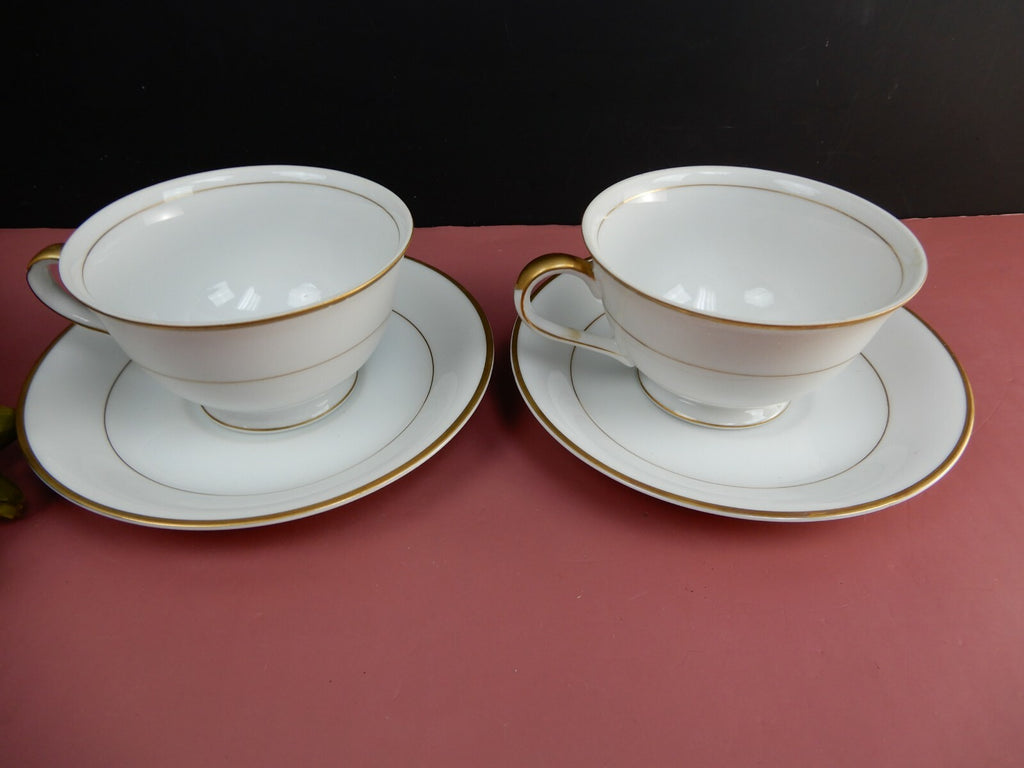Set Of 4 Shofu China Footed Cup And Saucer W/ Gold Trim