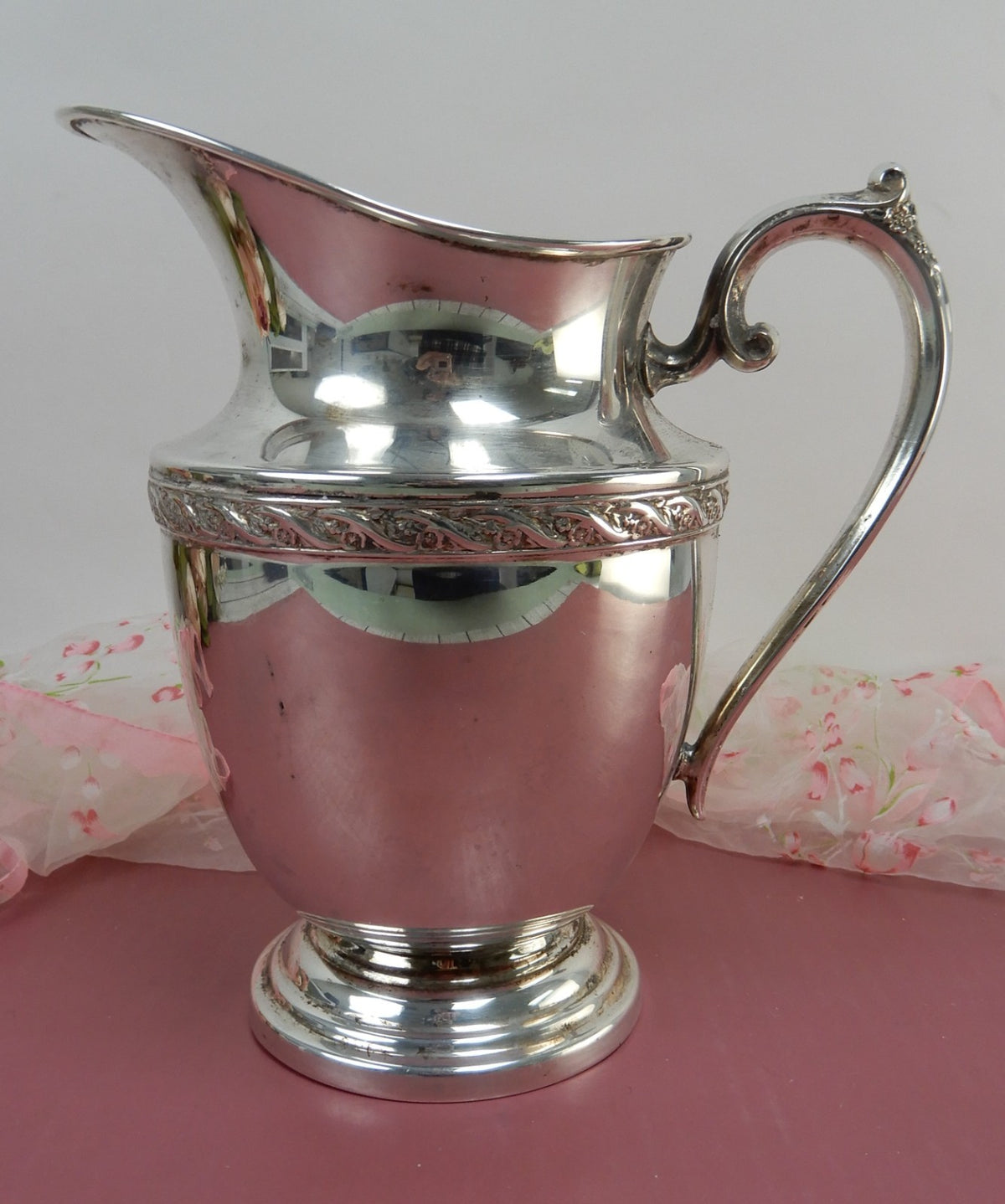 Vintage Wm Rogers & Son "Spring Flowers" Water Pitcher