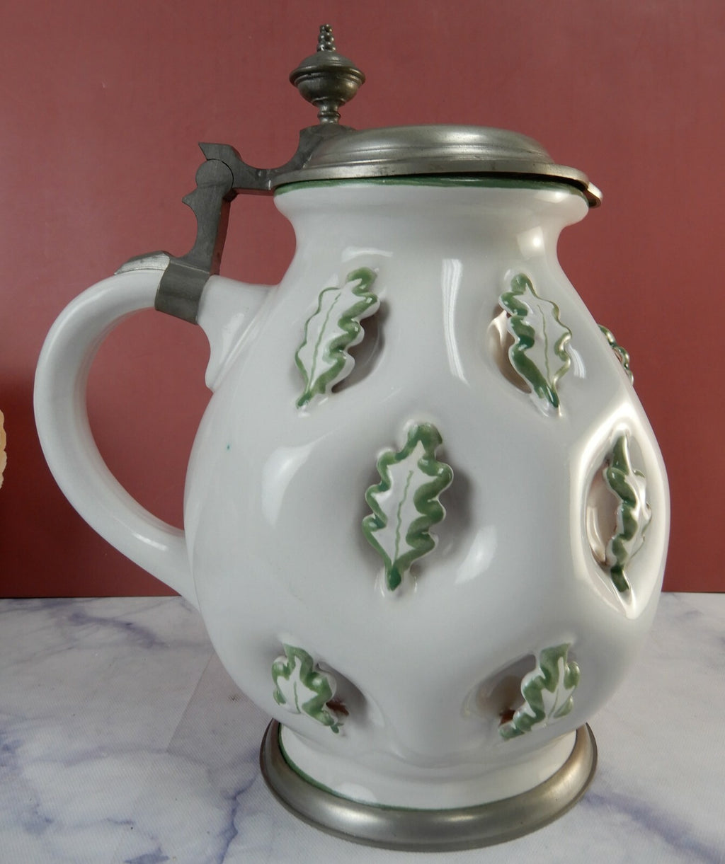 Vintage Eugen Wiedamann, Germany, 1950s-1960s Pewter and Ceramic Lidded Pitcher