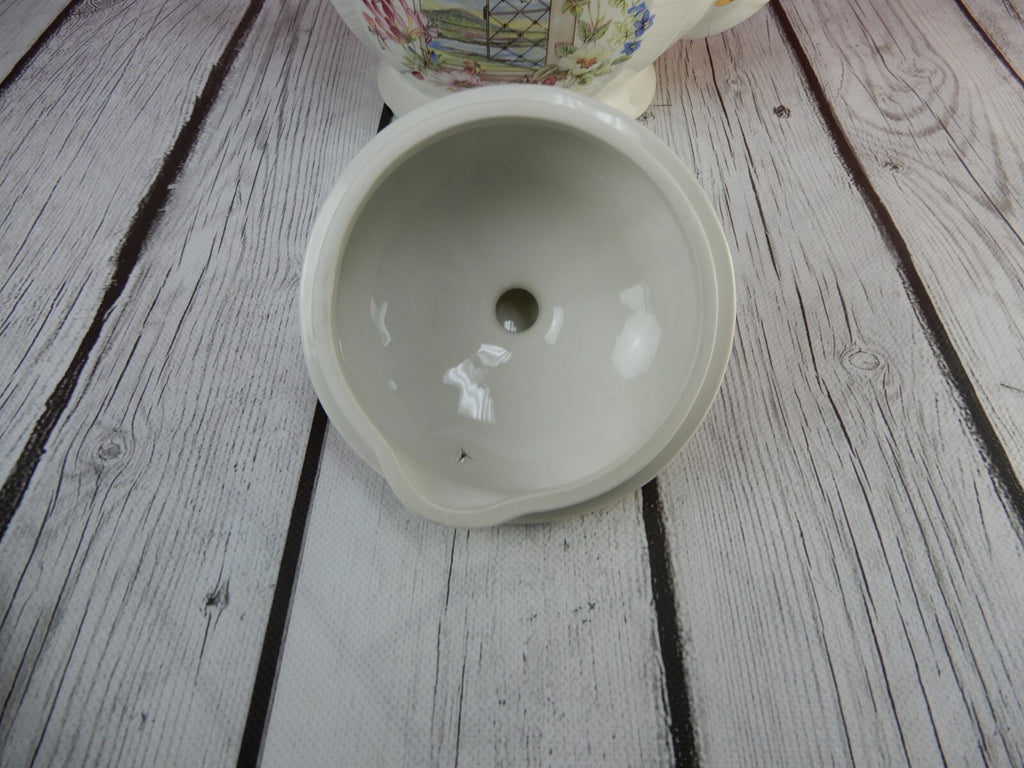 Vintage Crown Dorset Staffordshire England Tea Pot Spring Window Scene