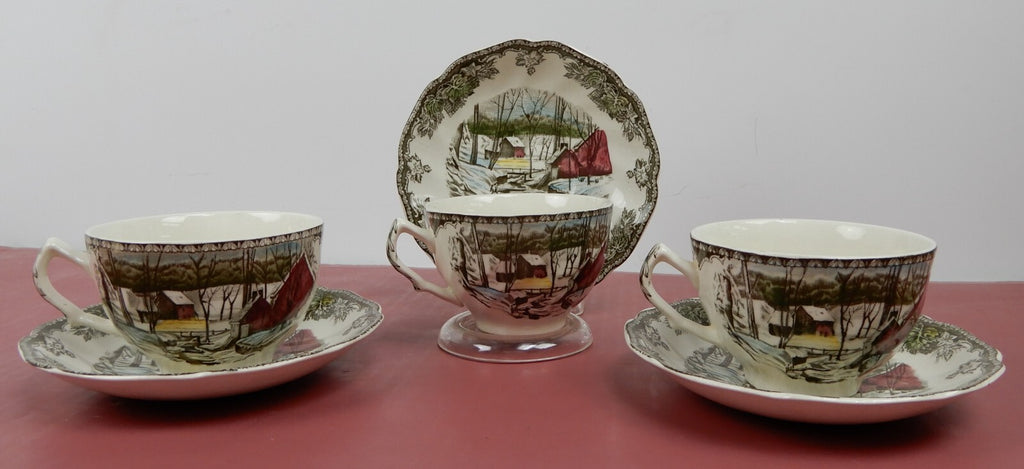 Vintage Set of 3 Cup and Saucers  Johnson Bros The Friendly Village England
