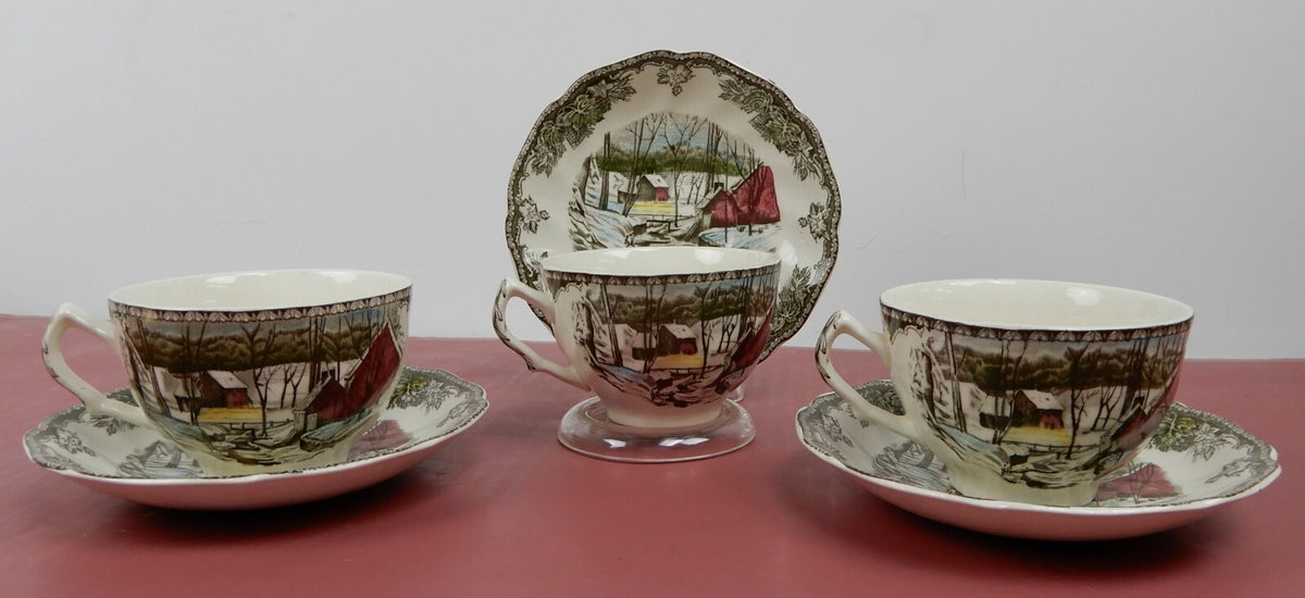 Vintage Set of 3 Cup and Saucers  Johnson Bros The Friendly Village England