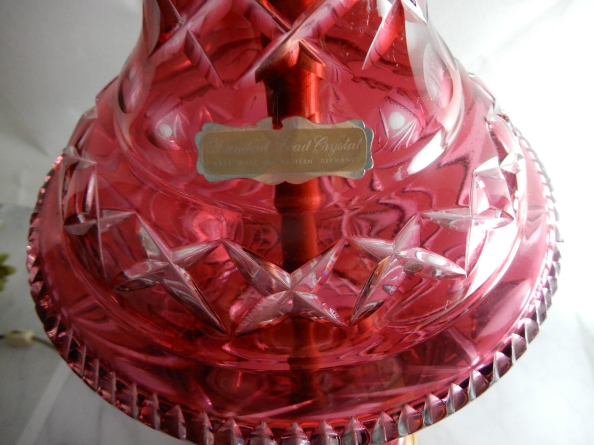 Vtge Western Germany Ruby Red Hand Cut Lead Crystal 3 Way Table Lamp 44-1/2" H