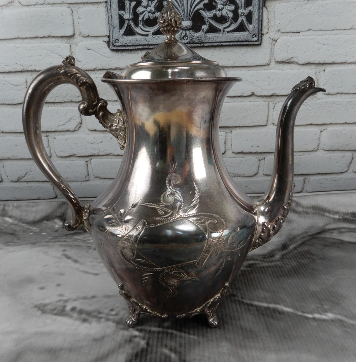 Vintage Rockford Silver Co. Quadruple Silver Plate 321 Engraved Coffee Pot