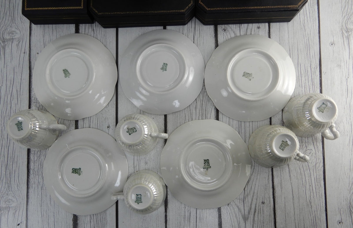 Vintage Iridescent Wloclawek Porcelain 13 Piece Tea Service Poland Set