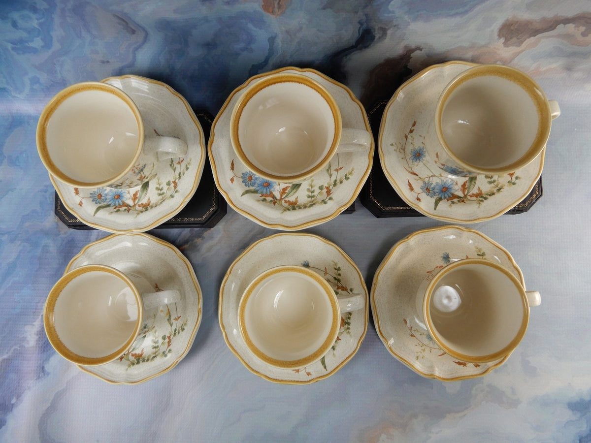 Vintage Mikasa Blue Daisies Cups and Saucers Set - Made in Japan