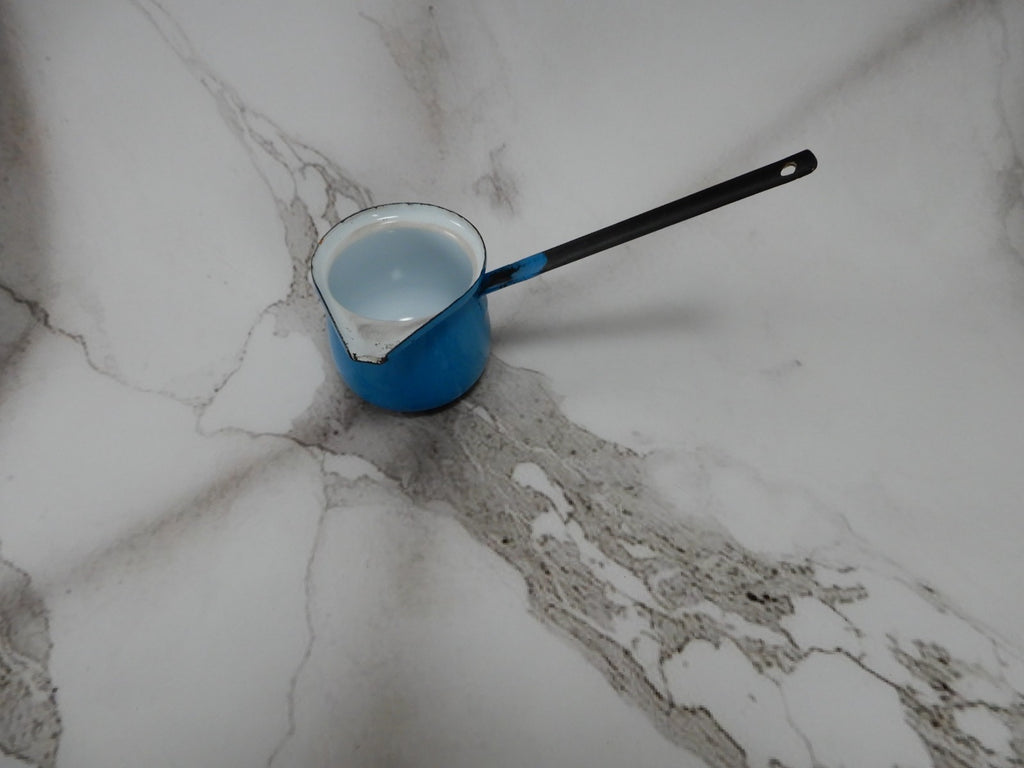Vtg Blue ,White, Black Enamelware Small Ladle Dipper Farm House Decor