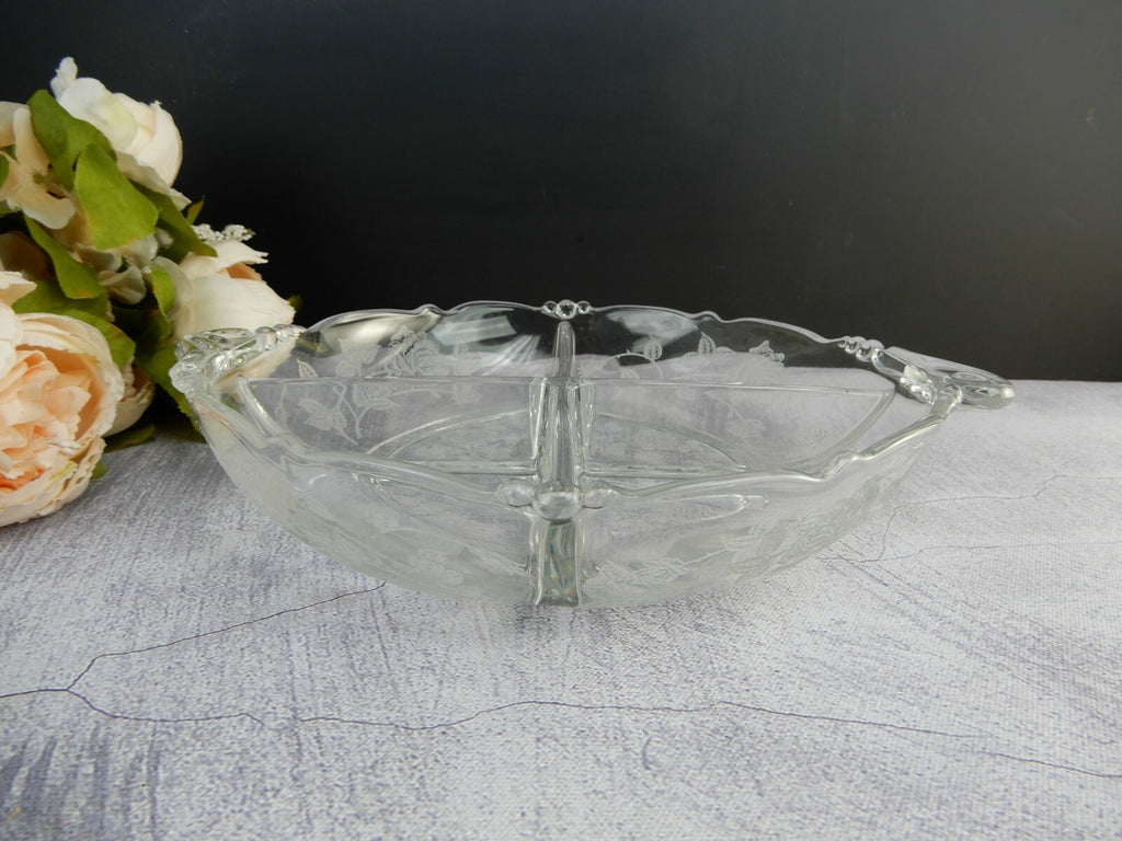 Vintage Heisey Rose Patten 4 Compartment Relish Dish Tray