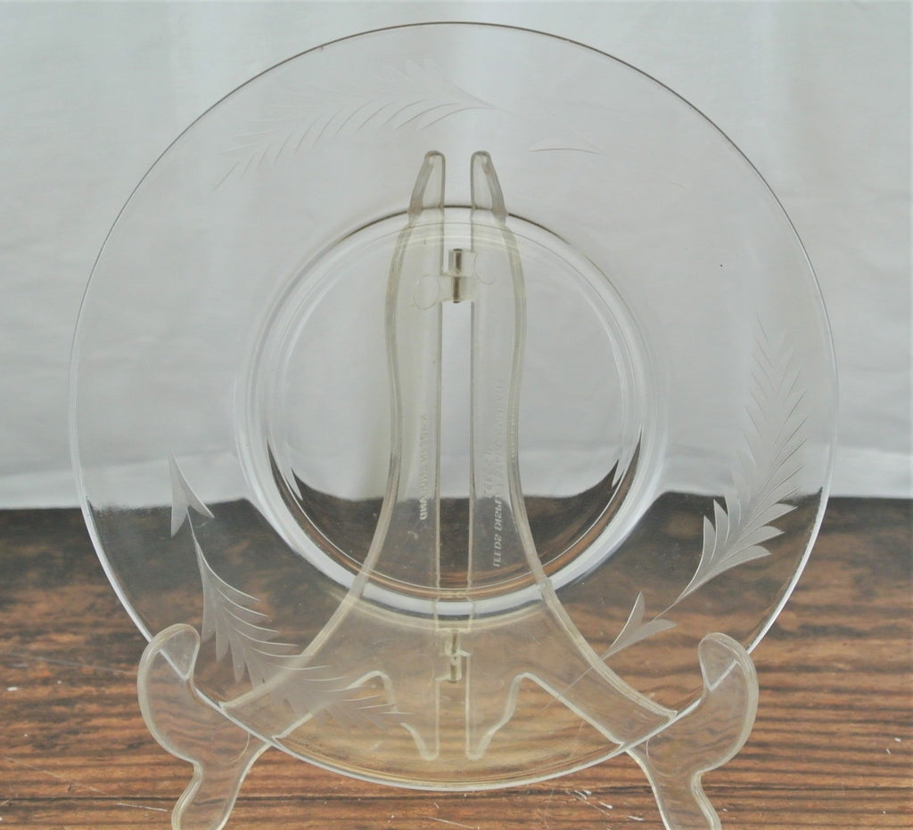 7 Clear 8" Dining Room Set Glass Plates Set With Leaf Pattern Etched