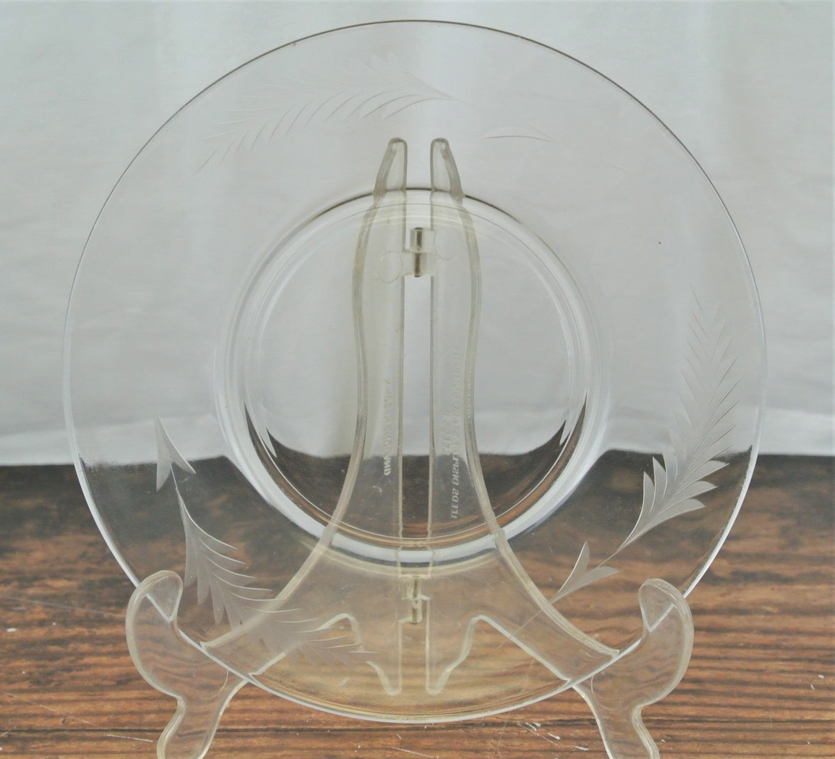 7 Clear 8" Dining Room Set Glass Plates Set With Leaf Pattern Etched