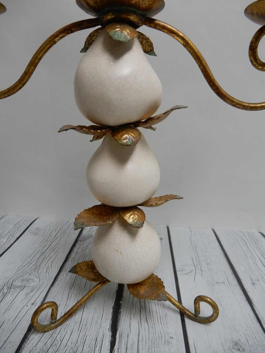 Vintage Gold Metal 3 Light Crackled Pear Stacked Votive Candle Holder