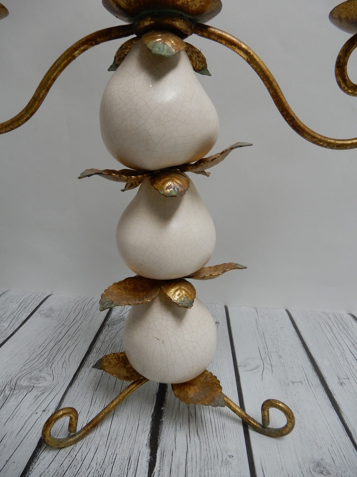 Vintage Gold Metal 3 Light Crackled Pear Stacked Votive Candle Holder