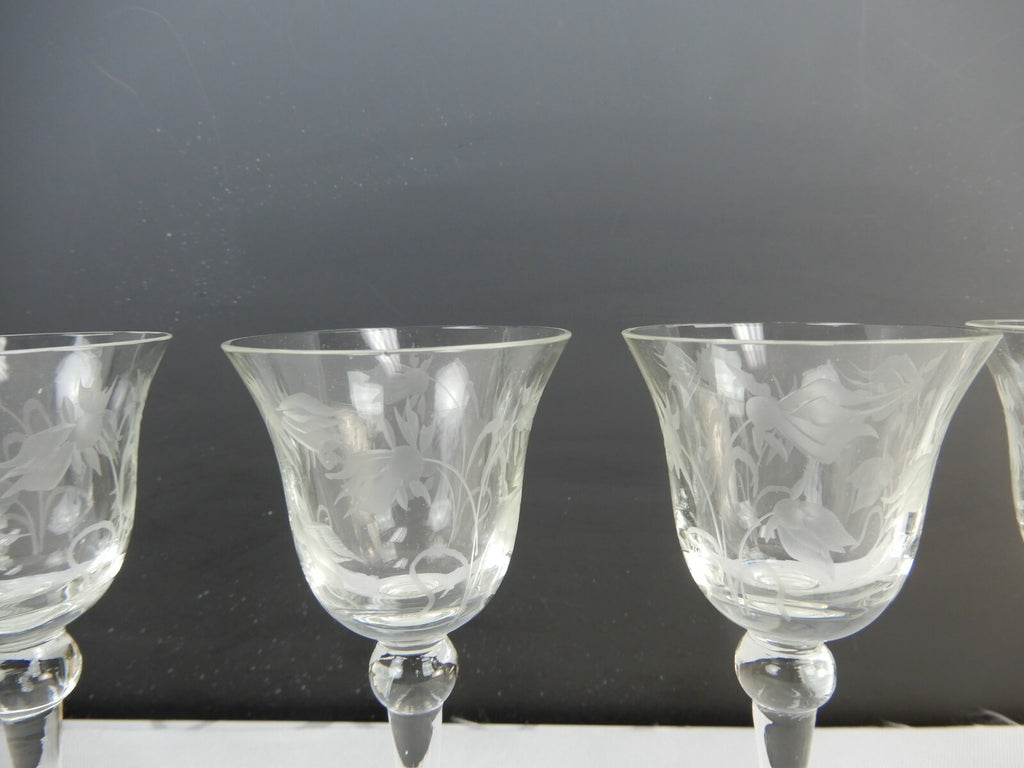 Set of 6  Elegant Etch Cordial Cocktail Glasses with Flowers
