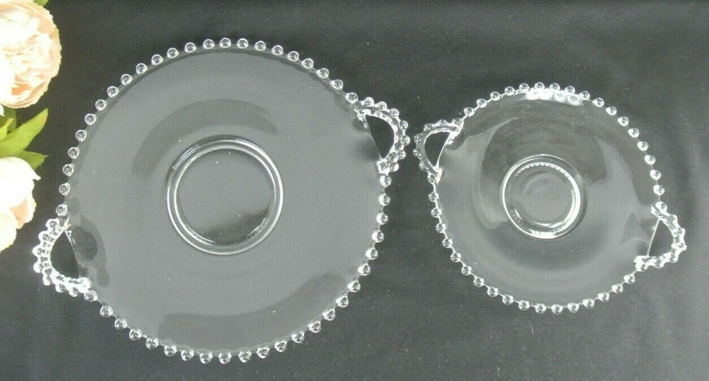 Set of Two Vintage Imperial Candlewick Glass Sandwich Trays with Handles