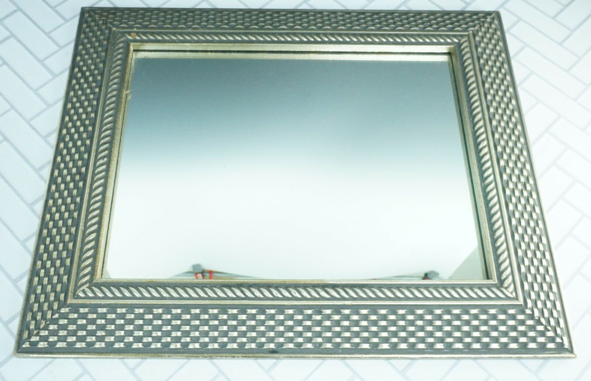 Vintage Silver and Black Woven Ornate Mirror 14"