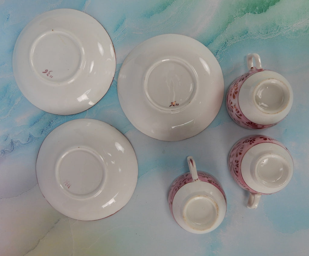 Set of 3~1800s Staffordshire Pink Luster Cups and Saucers: Sunderland Lusterware