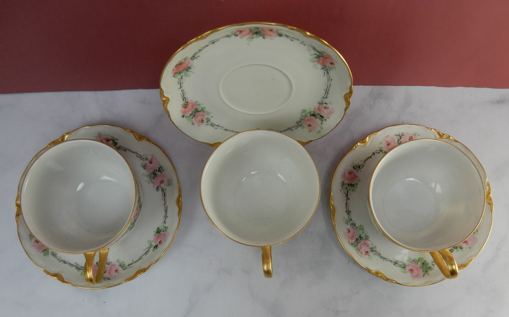 Set of 3 Hutschenreuther Selb Bavaria Cups and Saucers with  Pink Roses