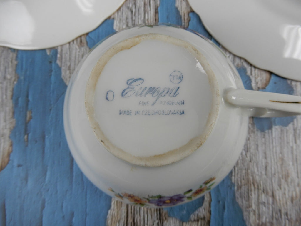 Vintage " Bouquet" Europa Fine Porcelain Trio Made In Czechoslovakia