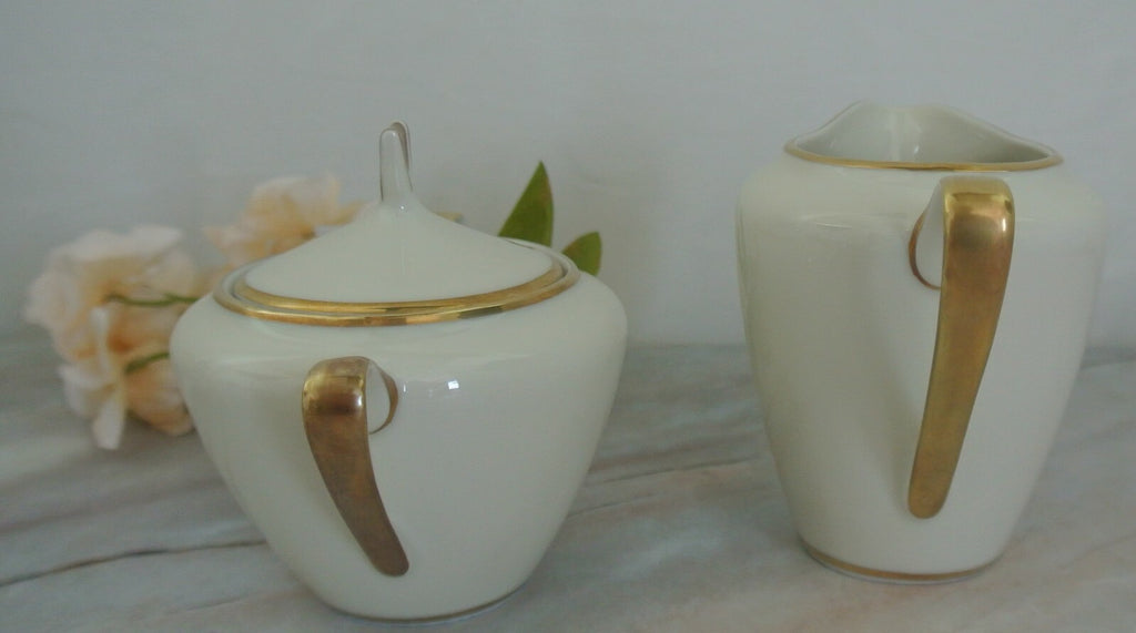 Vtge Winterling Marktleuthen Bavaria Creamer and Sugar Bowl Cream Color Gold Rim