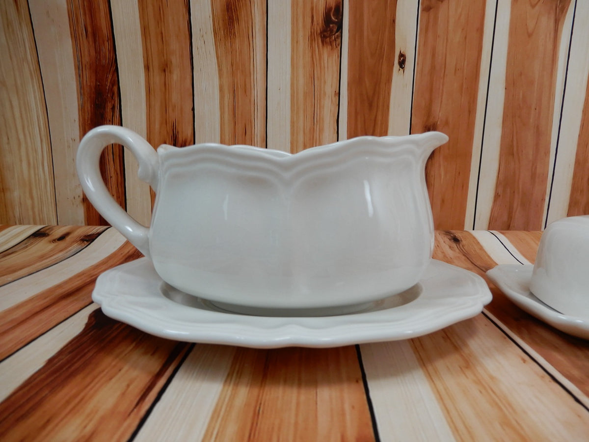 Federalist Ironstone White Made in Japan Gravy Boat Underplate and Butter Dish