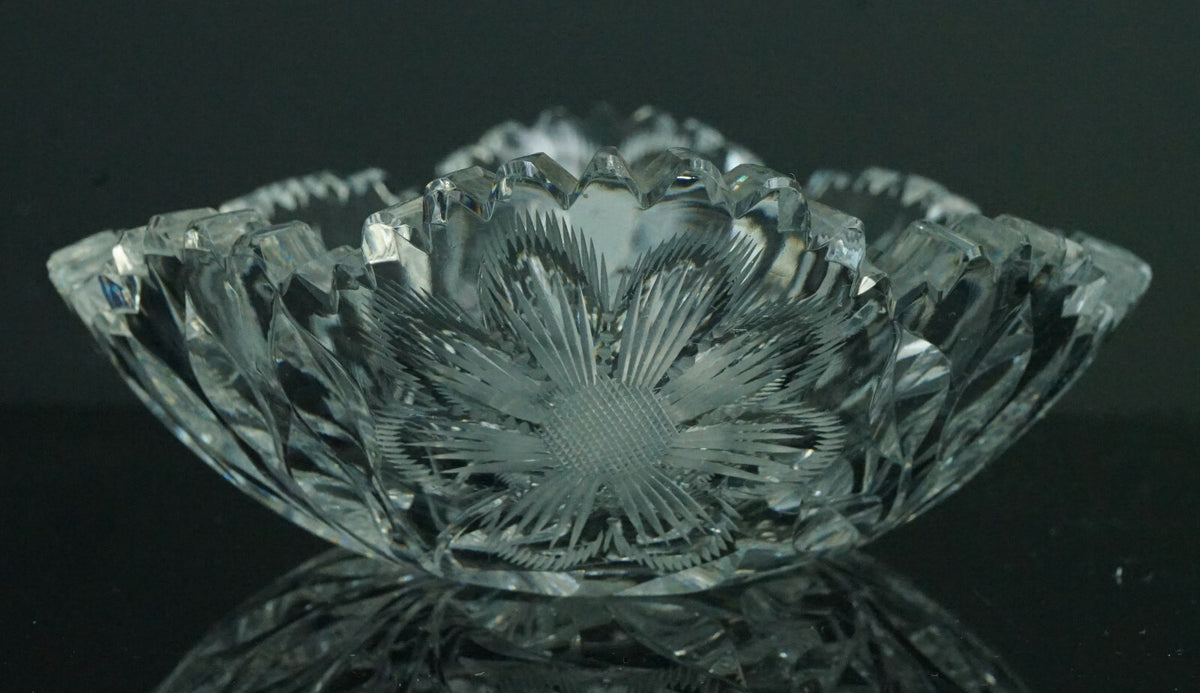 Vintage Cut Glass Candy Dish, Floral Nut Bowl, Home Decor