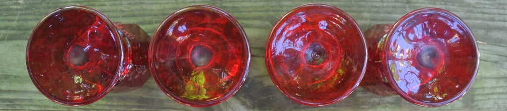 Set of 4 L. G. Wright Ruby Red Glass Westmoreland's Paneled Grape 6" Goblets 8oz
