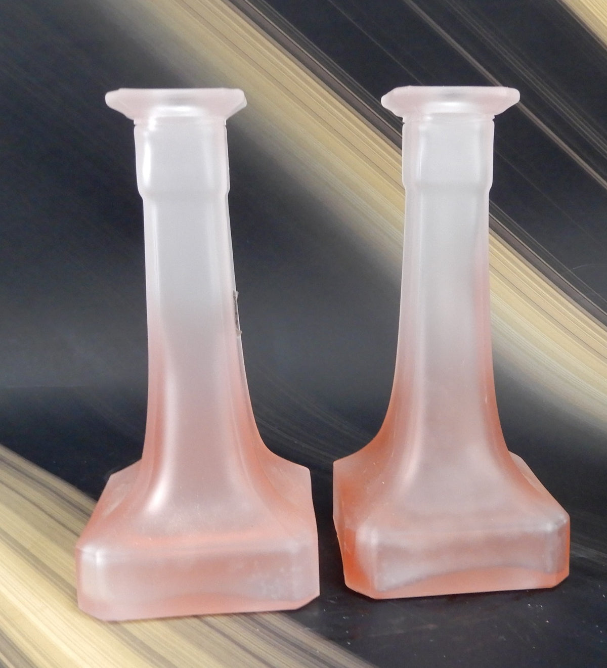 Taitu Italy Pink Frosted Blush Glass Taper Candleholder