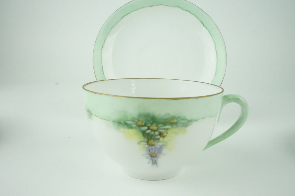 C. Tielsch Altwasser Silesia  Set of Two Vintage Light Green Floral Tea Cups