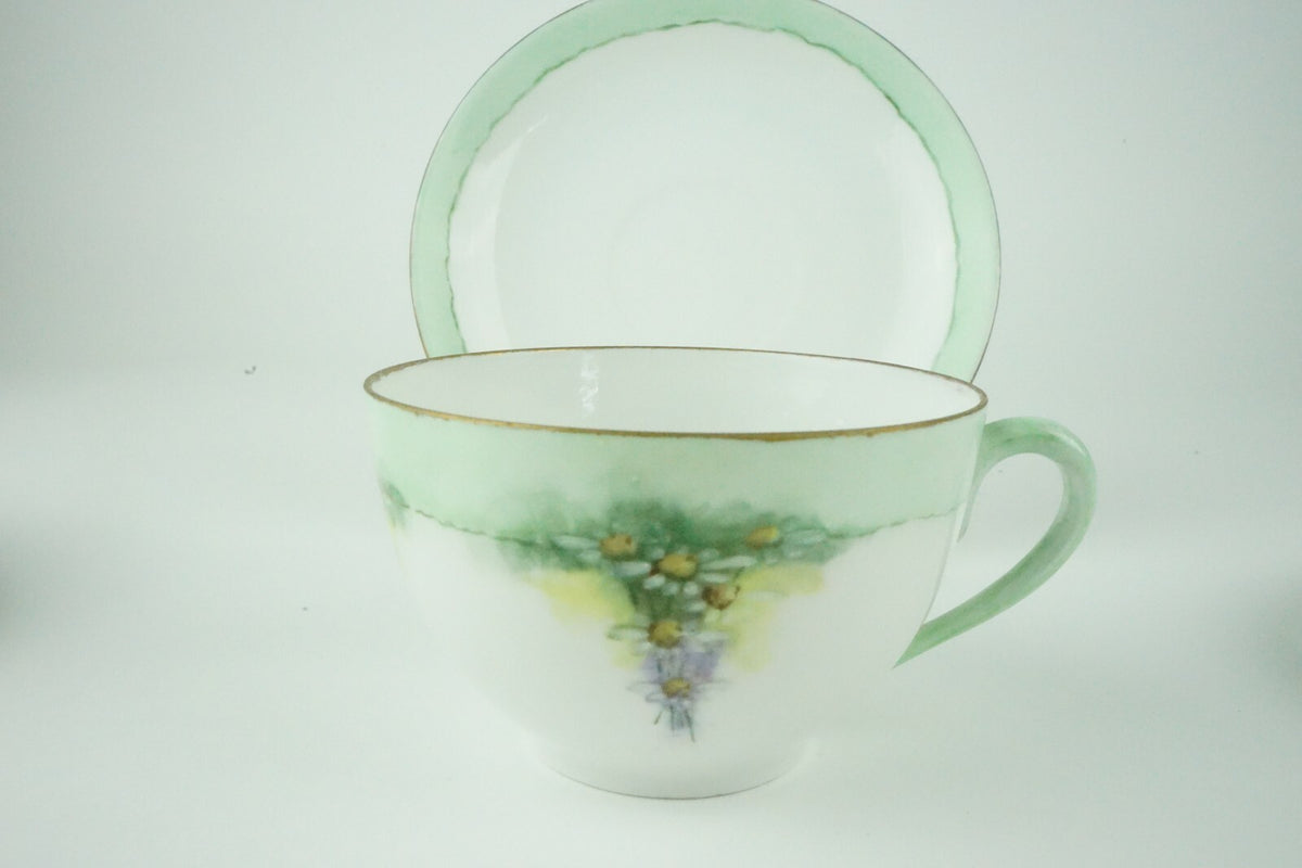 C. Tielsch Altwasser Silesia  Set of Two Vintage Light Green Floral Tea Cups