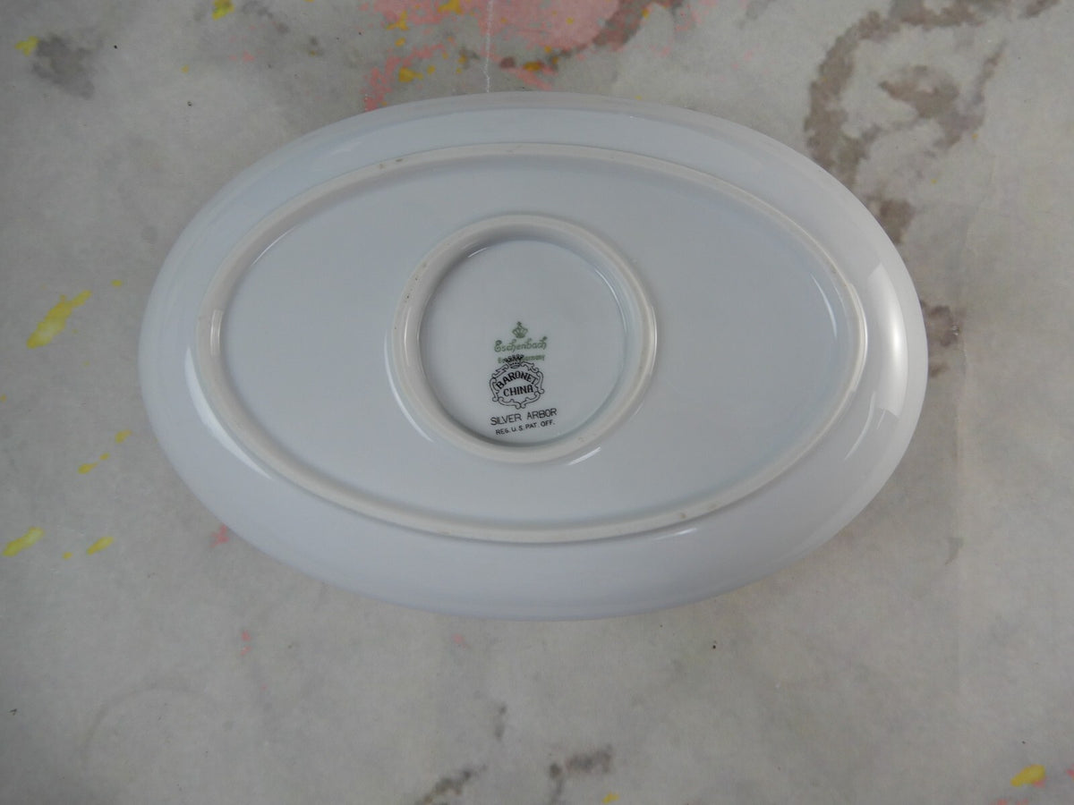 Vintage Eschenbach Bavaria Barronet China "Silver Arbor" Platter and Gravy Boat