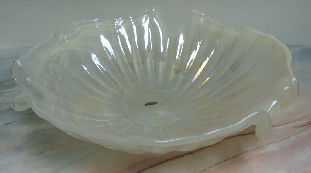 Pearl White Color Lavorazione Arte Murano Hand Blown Iridescent Center Bowl 16"