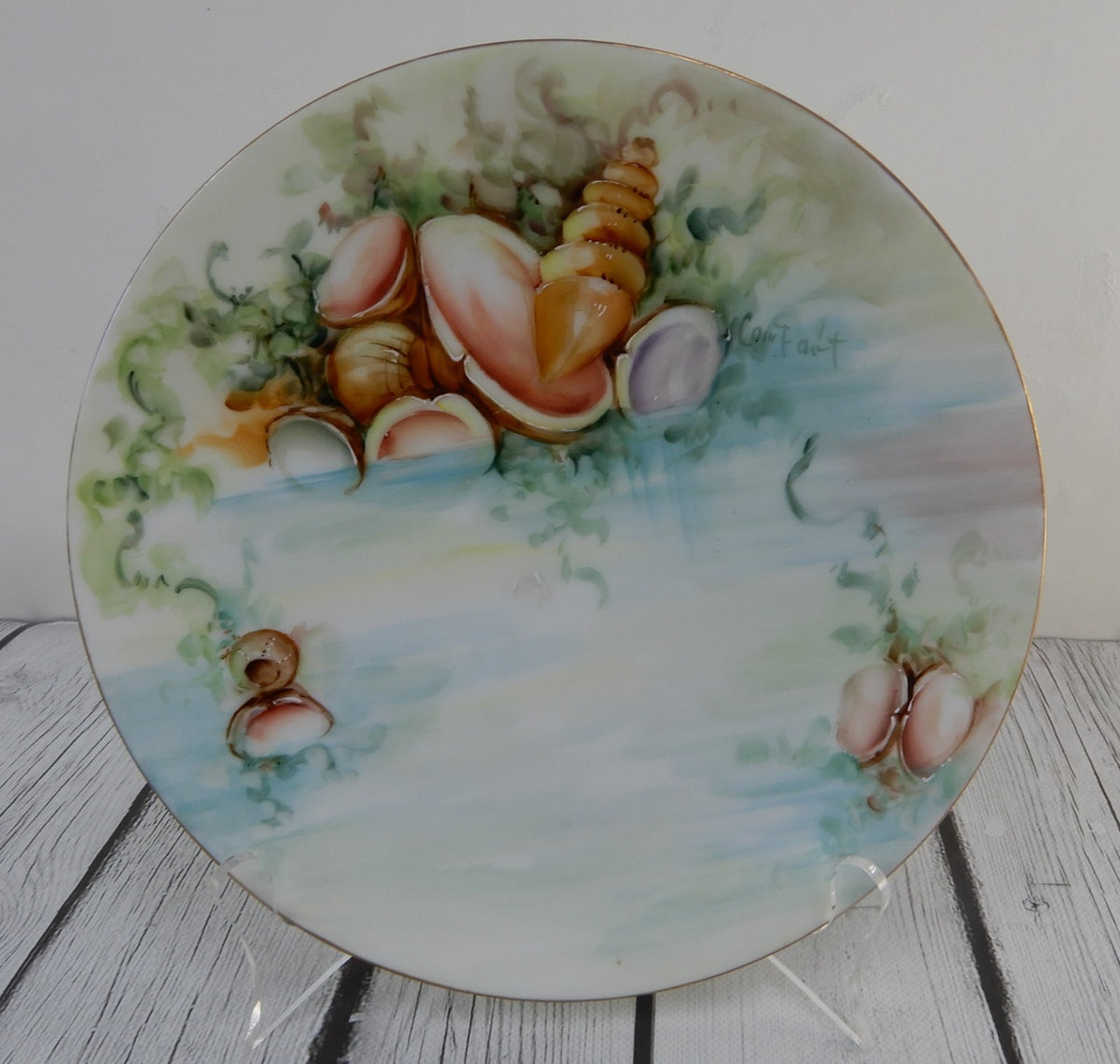 Vintage Thomas Serves Bavaria Hand-Painted Sea Shell Signed 8-1/2" Plate