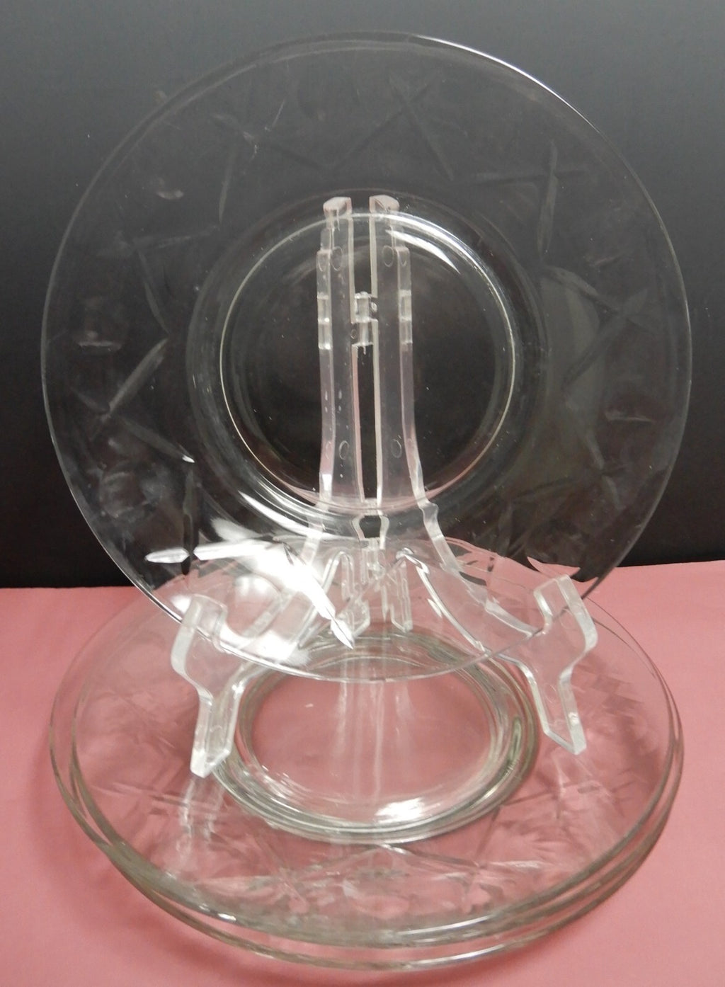 Set of 6 Clear Glass 8" Salad Plates Criss Cross Thumprint Desing