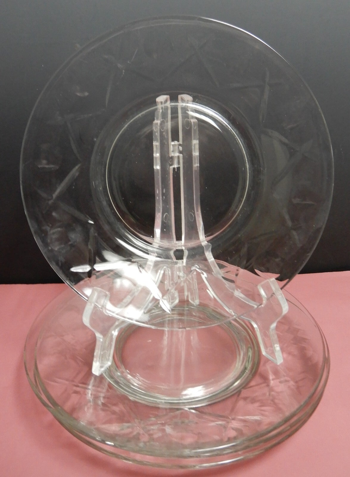 Set of 6 Clear Glass 8" Salad Plates Criss Cross Thumprint Desing