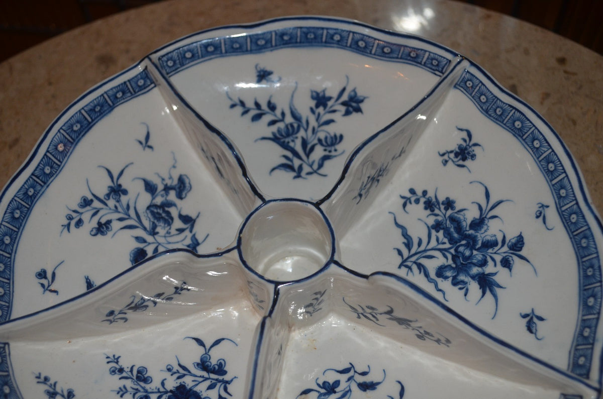 Antique Flow Blue Floral  Appetizer Divided Bowl