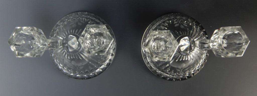 Pair of Imperial Glass Ohio Double Light Candle Holders Etched