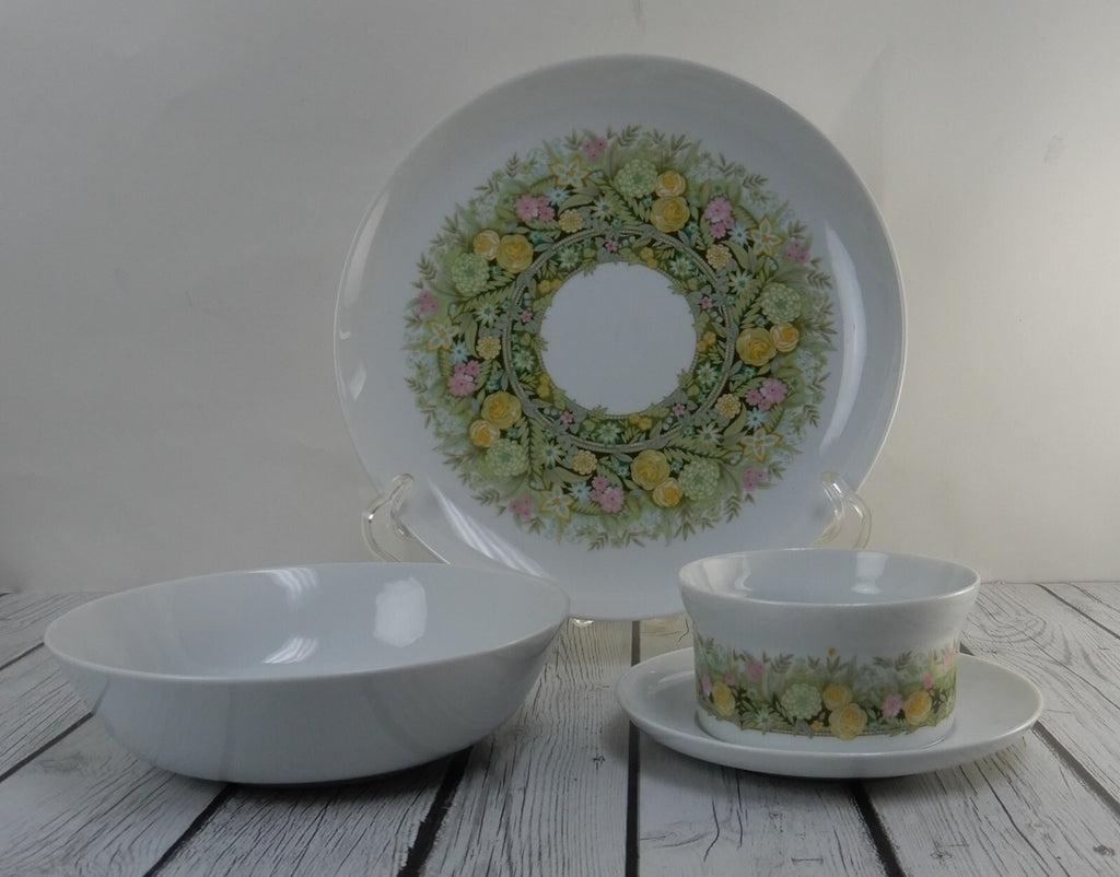 Noritake Younger Image "BIMINI" 6923 Pattern Gravy Boat,Chop Plate,Round Bowl