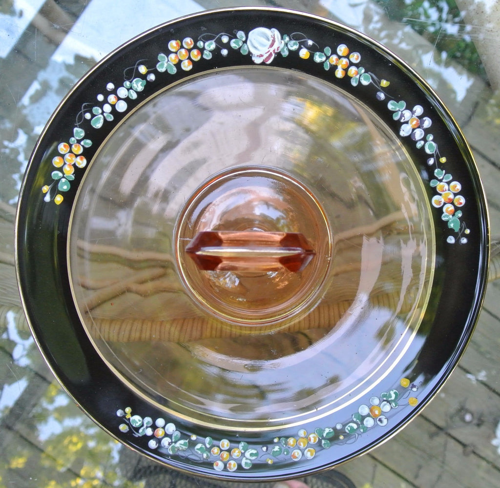 Vintage Pink Glass Sandwich Plate, Hand-Painted Enamel. Small Plate. Kitchen
