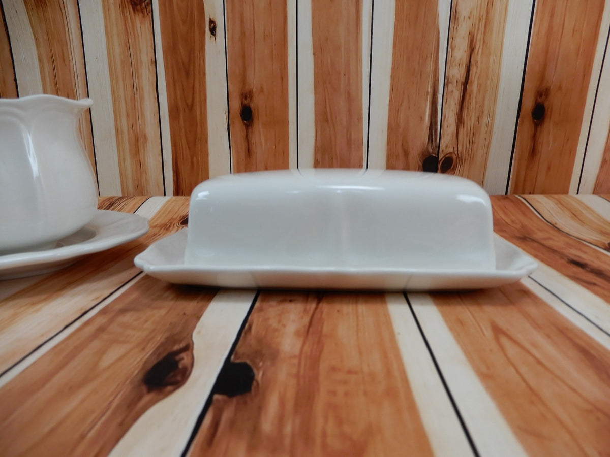 Federalist Ironstone White Made in Japan Gravy Boat Underplate and Butter Dish