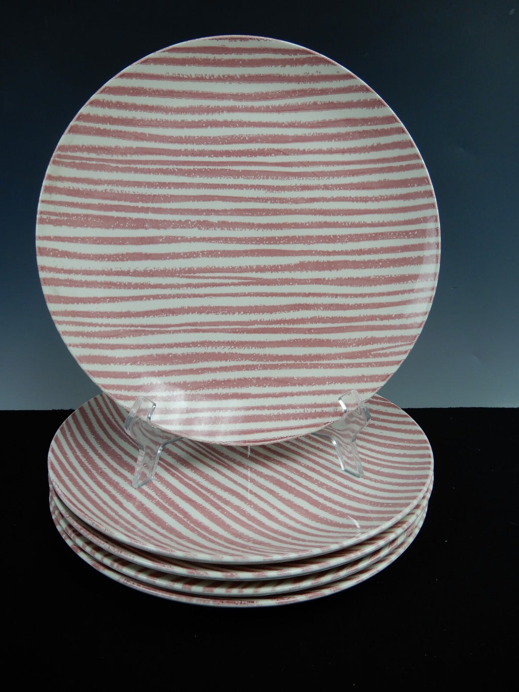 Royal China underglaze F 54 Set of 5 Dinner Plates Red Stripe 10-1/8"