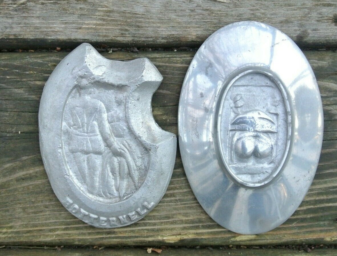 Vintage Hotter Nell Handees Heater and Lady funny Metal Ashtrays or Trinket Dish