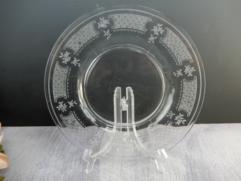 Vintage Clear Glass Floral Themed Luncheon Plates Set Of Six