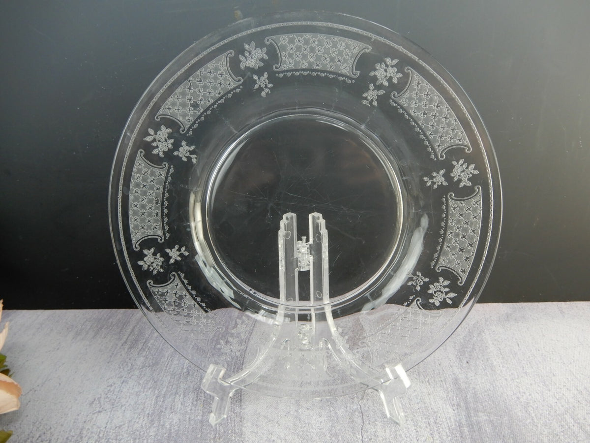 Vintage Clear Glass Floral Themed Luncheon Plates Set Of Six