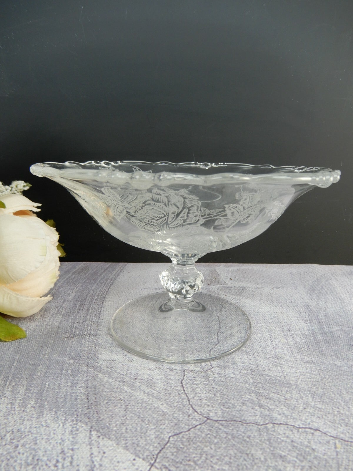 Vintage Waverly Heisey Rose Patten Compote Dish