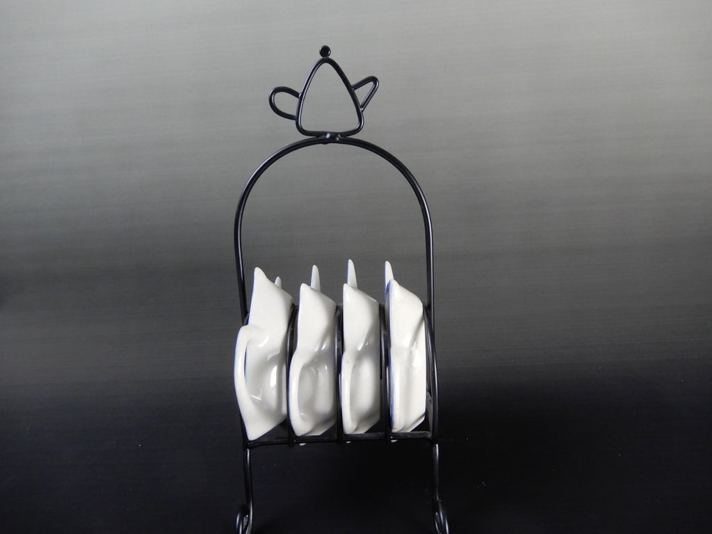 Vintage Ceramic Tea Bag Holders (4pc) with Caddy – Tea Pot Shape Rest