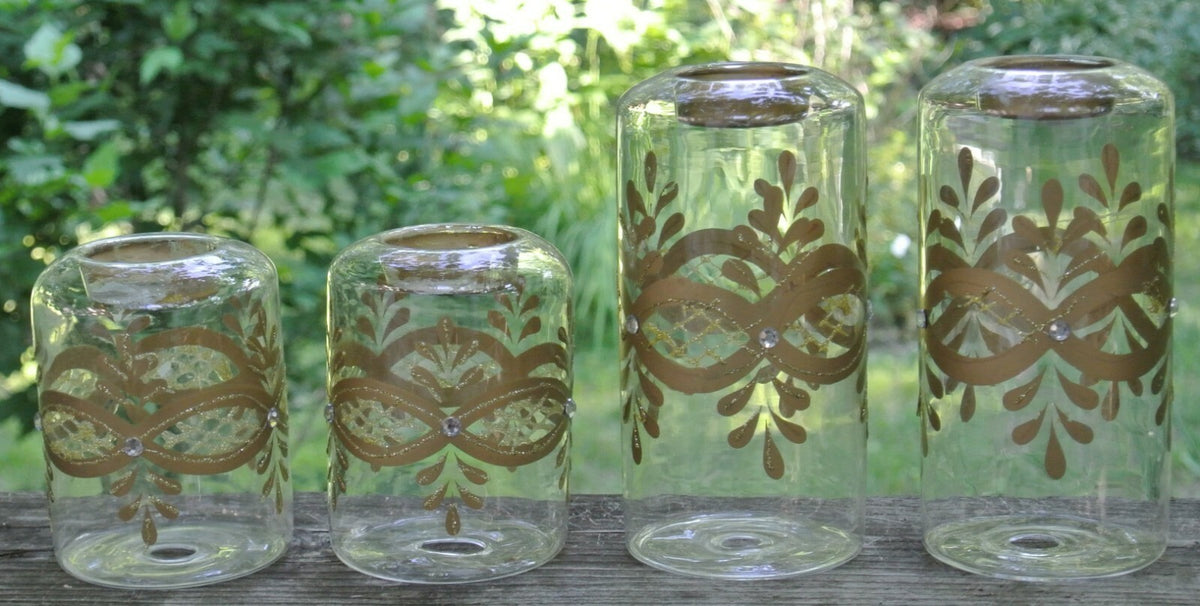 Vintage Set of 4 Glass Hand Painted Tea Light Candle Holders