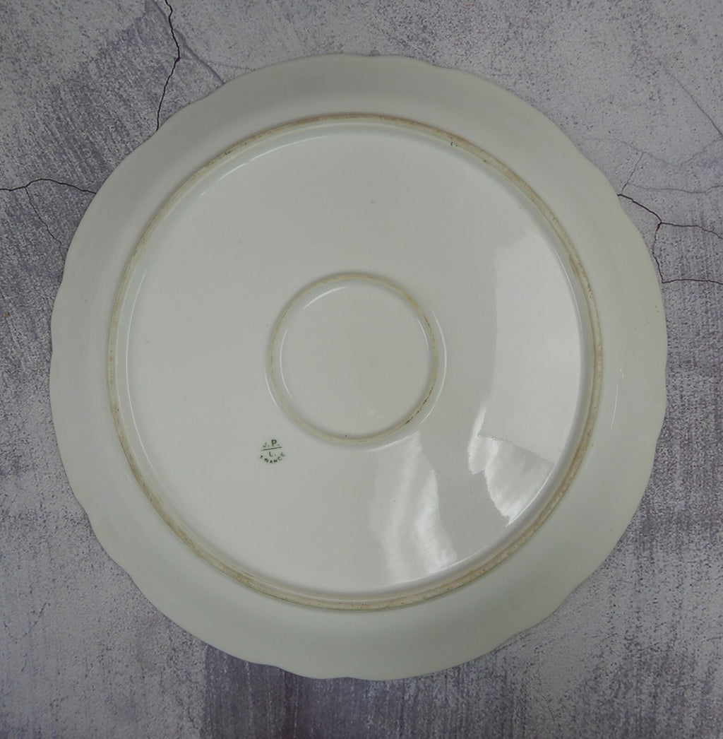 Vintage J.Pouyat Limoges 11-3/8" Display Art-Deco Plate White,Blue w/ Gold Rim