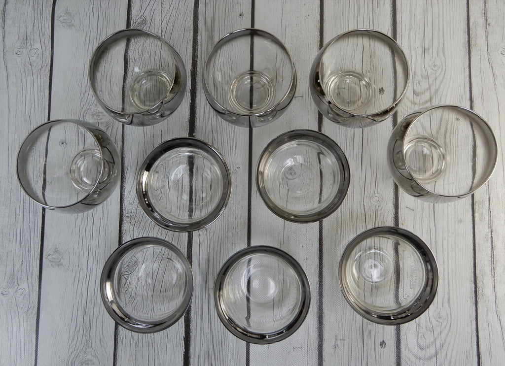 5 Queens Lusterware Shrimp Cocktail Set Dorothy Thorpe Style Silver Mercury Fade