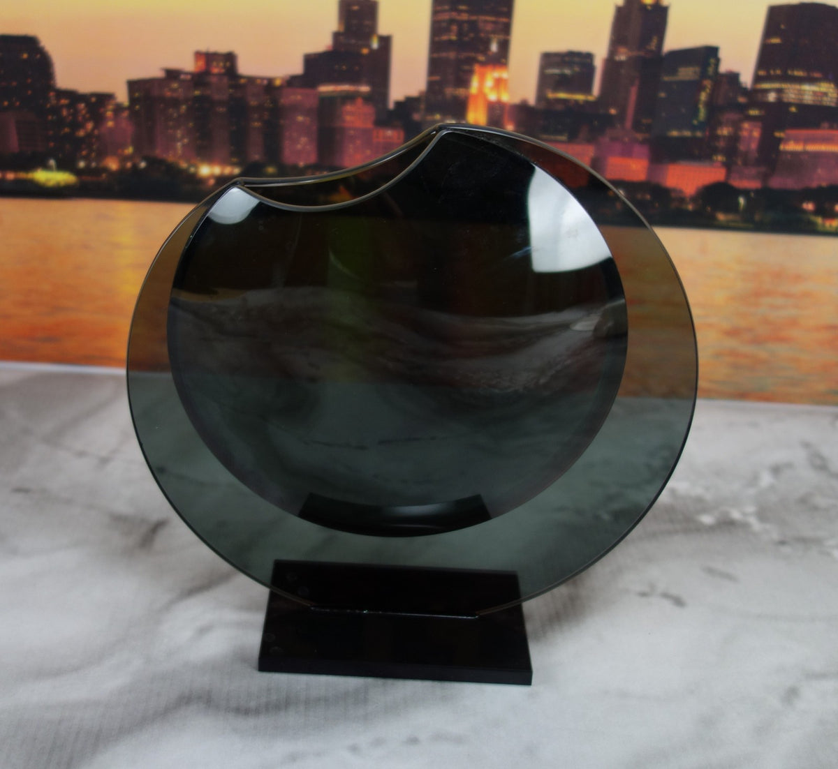 Vintage Round Charcoal Glass Flower Vase